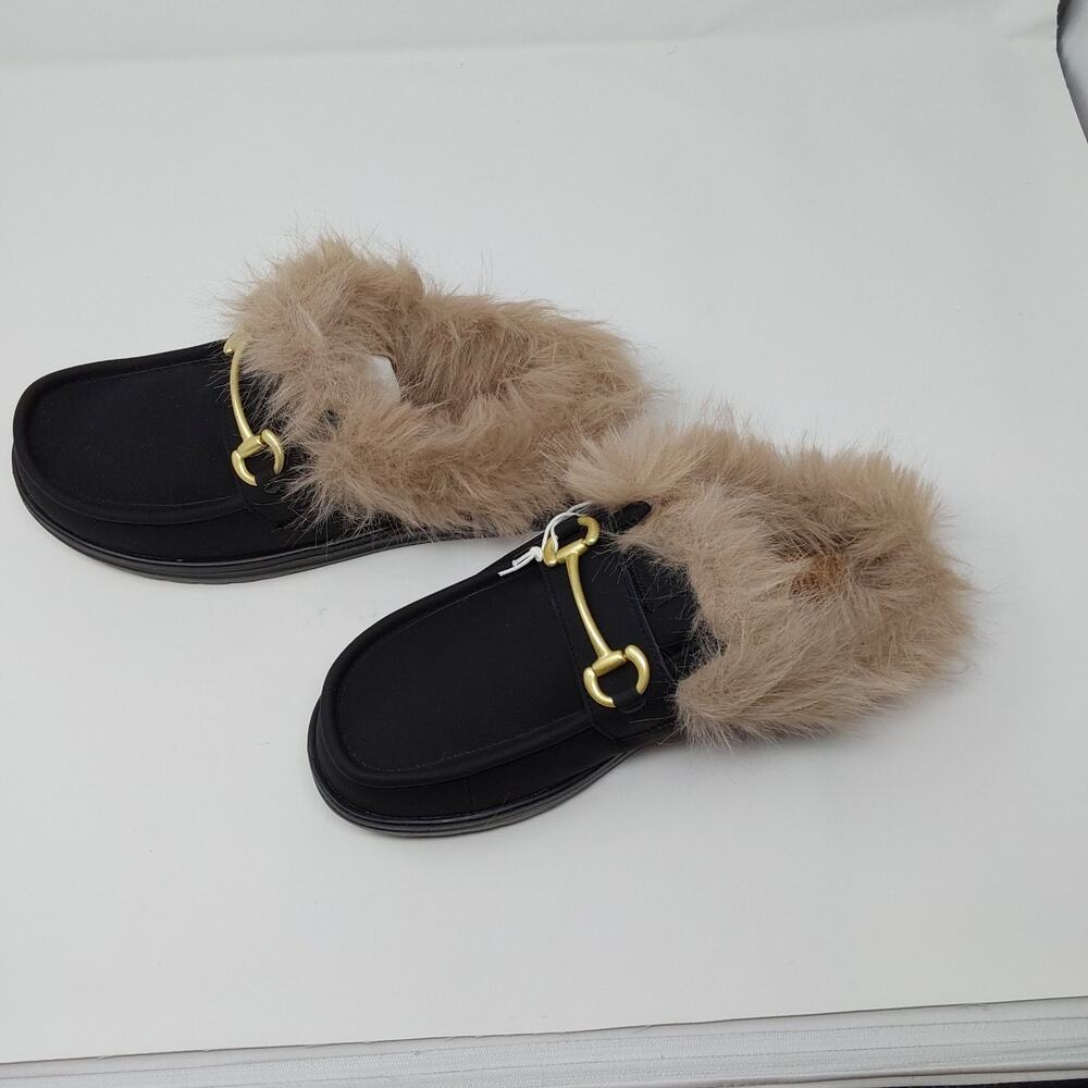 Hey Dude Wally Slip Loafer Market Black Fur Mule Slippers NWT - Picture 12 of 16